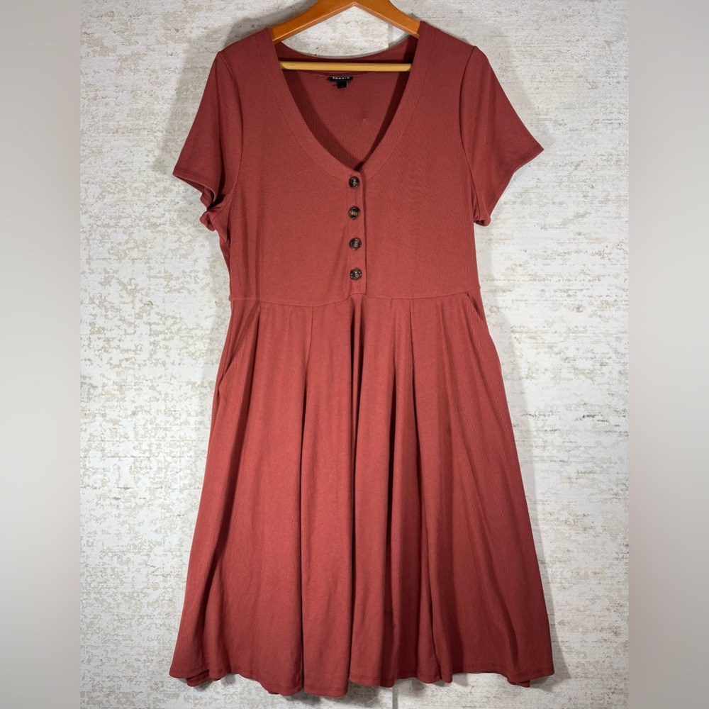 CHICO'S Burnt Orange Slouchy MIDI Boho Dress Size XL with Pockets